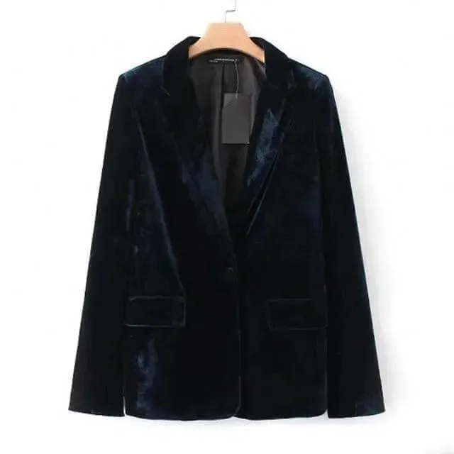 1-Button Velvet Blazer Women - Suit Jacket