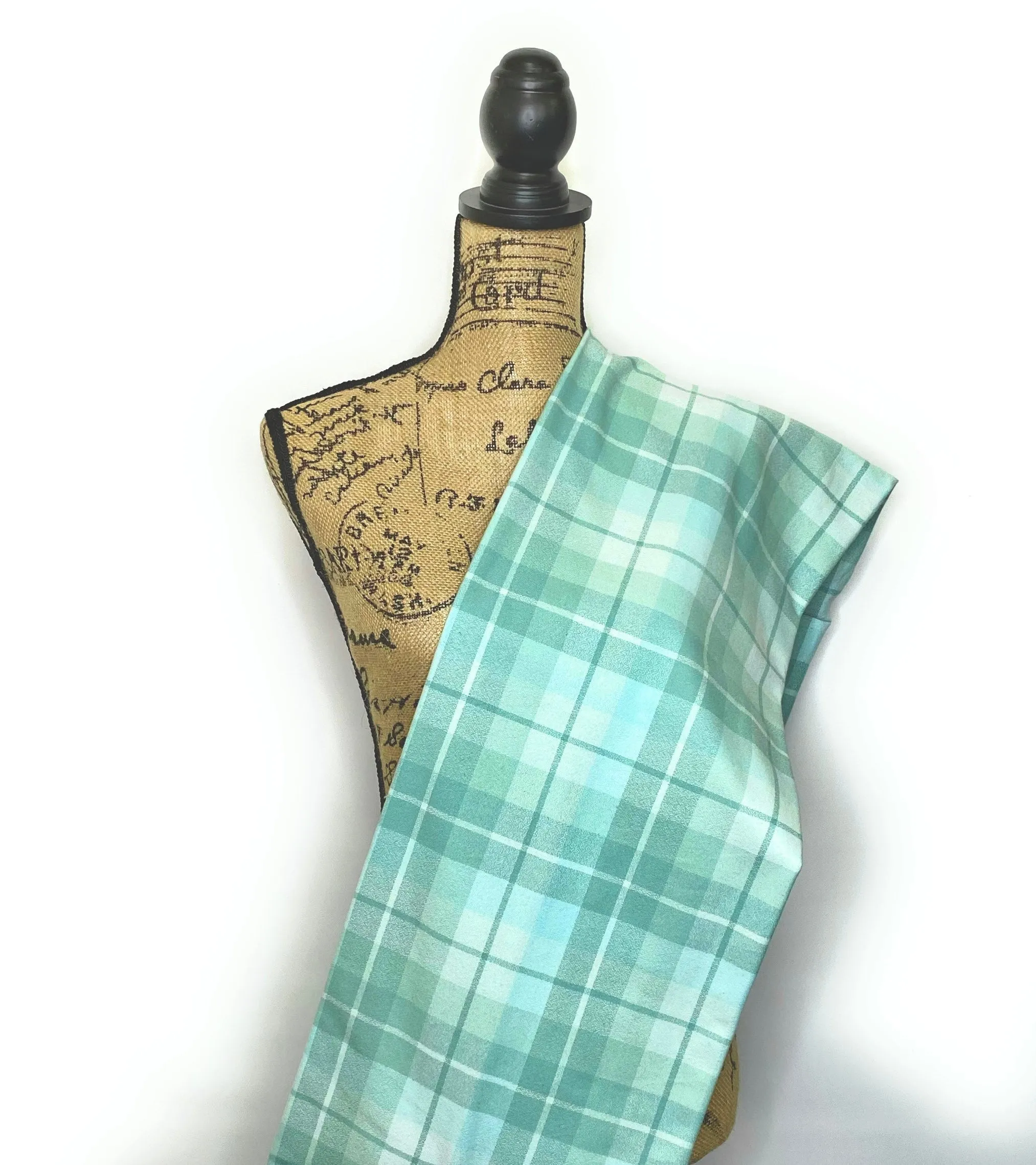 100% Organic Cotton Light Aqua and Minty Green Plaid Infinity and Blanket Scarves