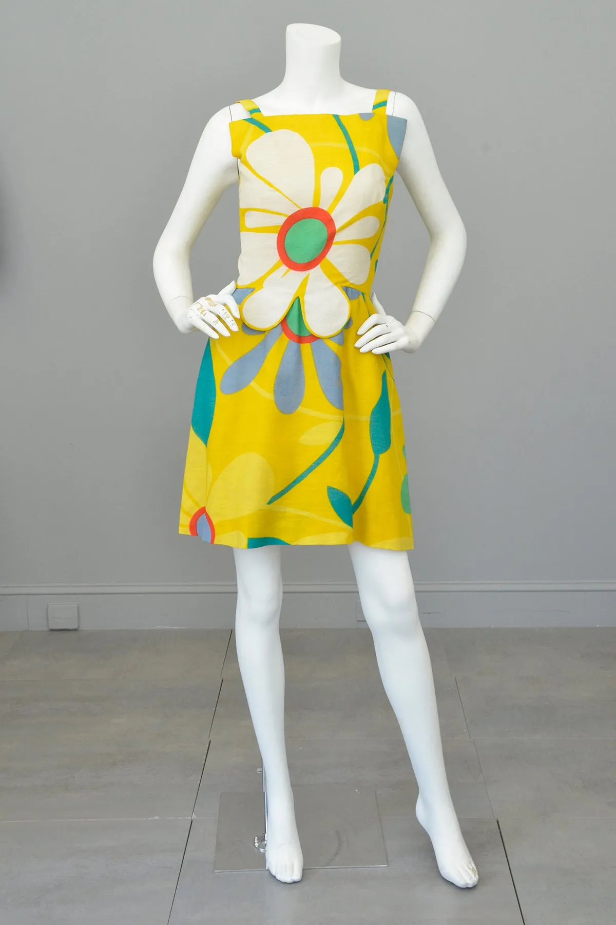 1960s 70s Flower Power Jumper Mini Sundress by Arnold Scaasi