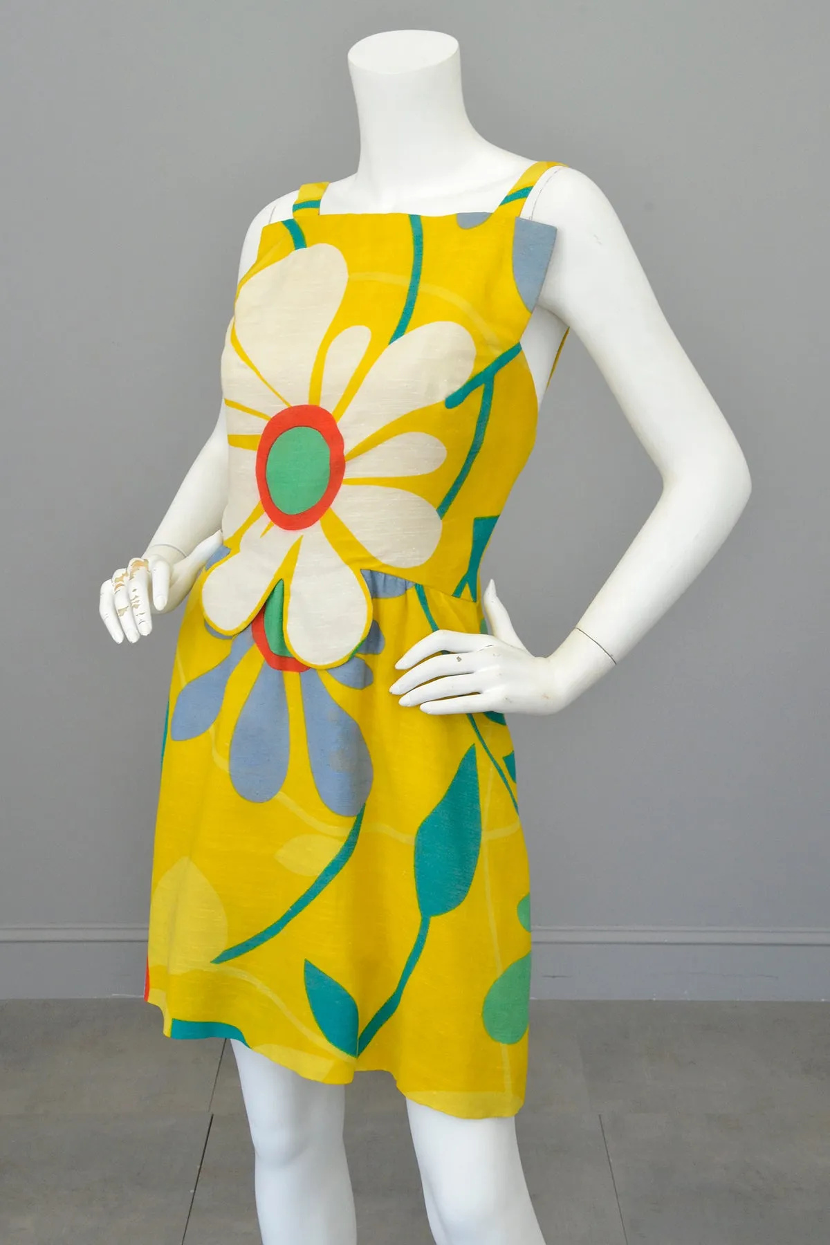 1960s 70s Flower Power Jumper Mini Sundress by Arnold Scaasi