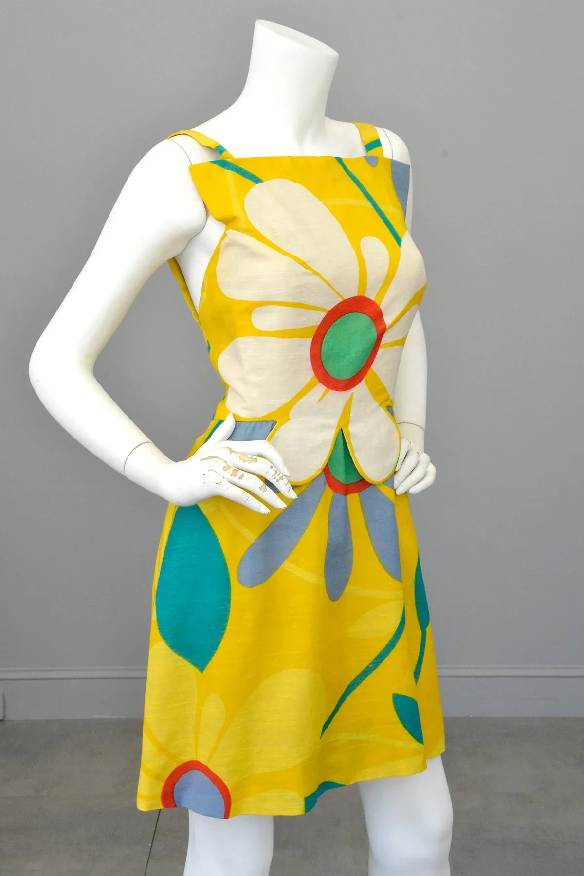 1960s 70s Flower Power Jumper Mini Sundress by Arnold Scaasi