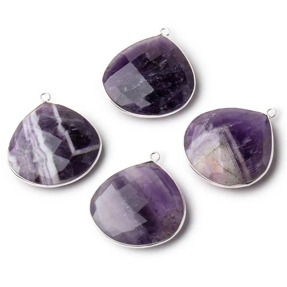 26mm Silver .925 Bezel Cape Amethyst Faceted Heart Focal 1 Piece