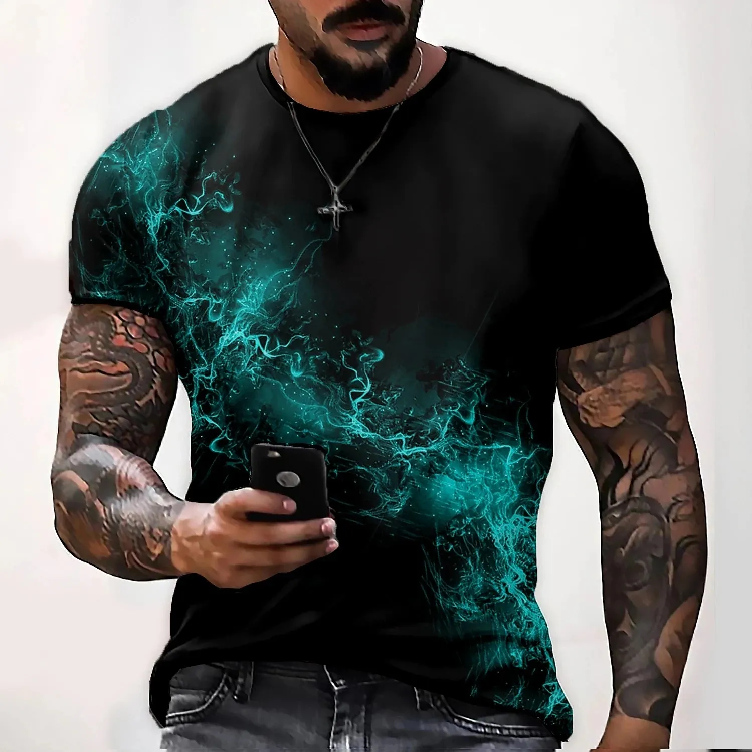 2xl -3 Xlrge Men's Graphic 3d O Neck T Shirt Casual Streetwear Short Sleeve