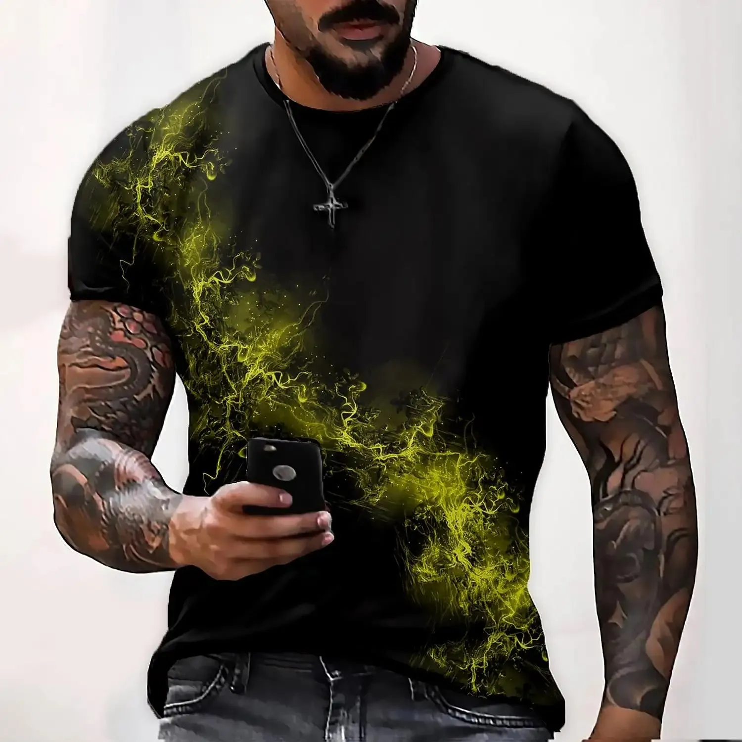 2xl -3 Xlrge Men's Graphic 3d O Neck T Shirt Casual Streetwear Short Sleeve