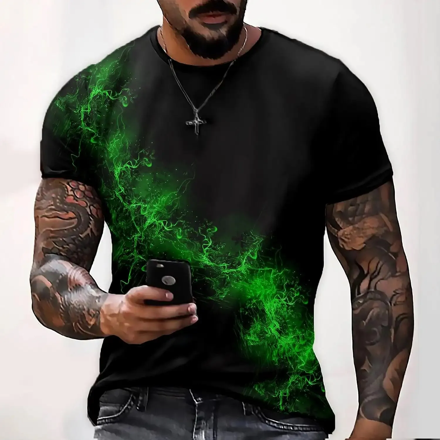 2xl -3 Xlrge Men's Graphic 3d O Neck T Shirt Casual Streetwear Short Sleeve