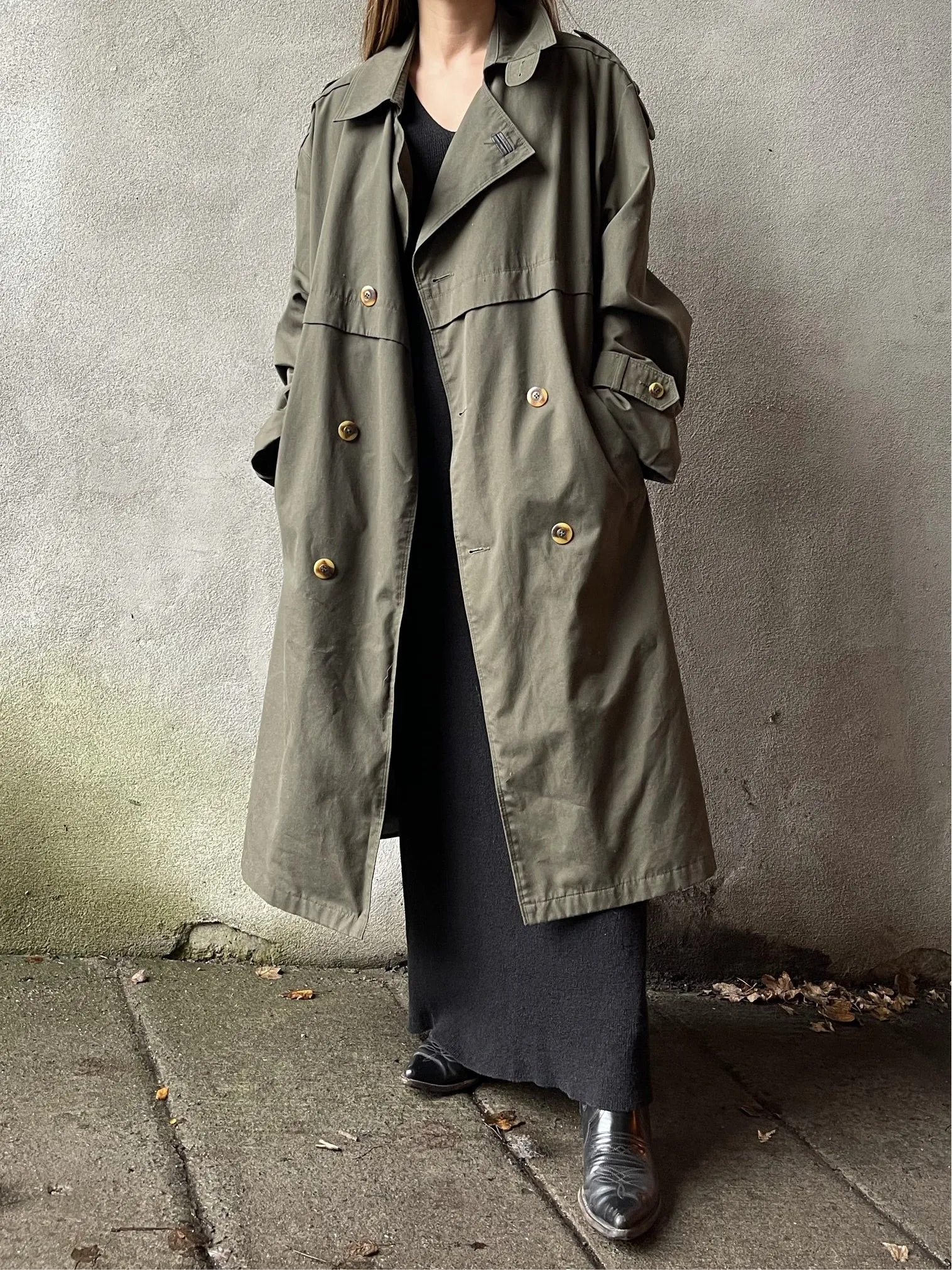 80s Olive Menswear Trenchcoat - L