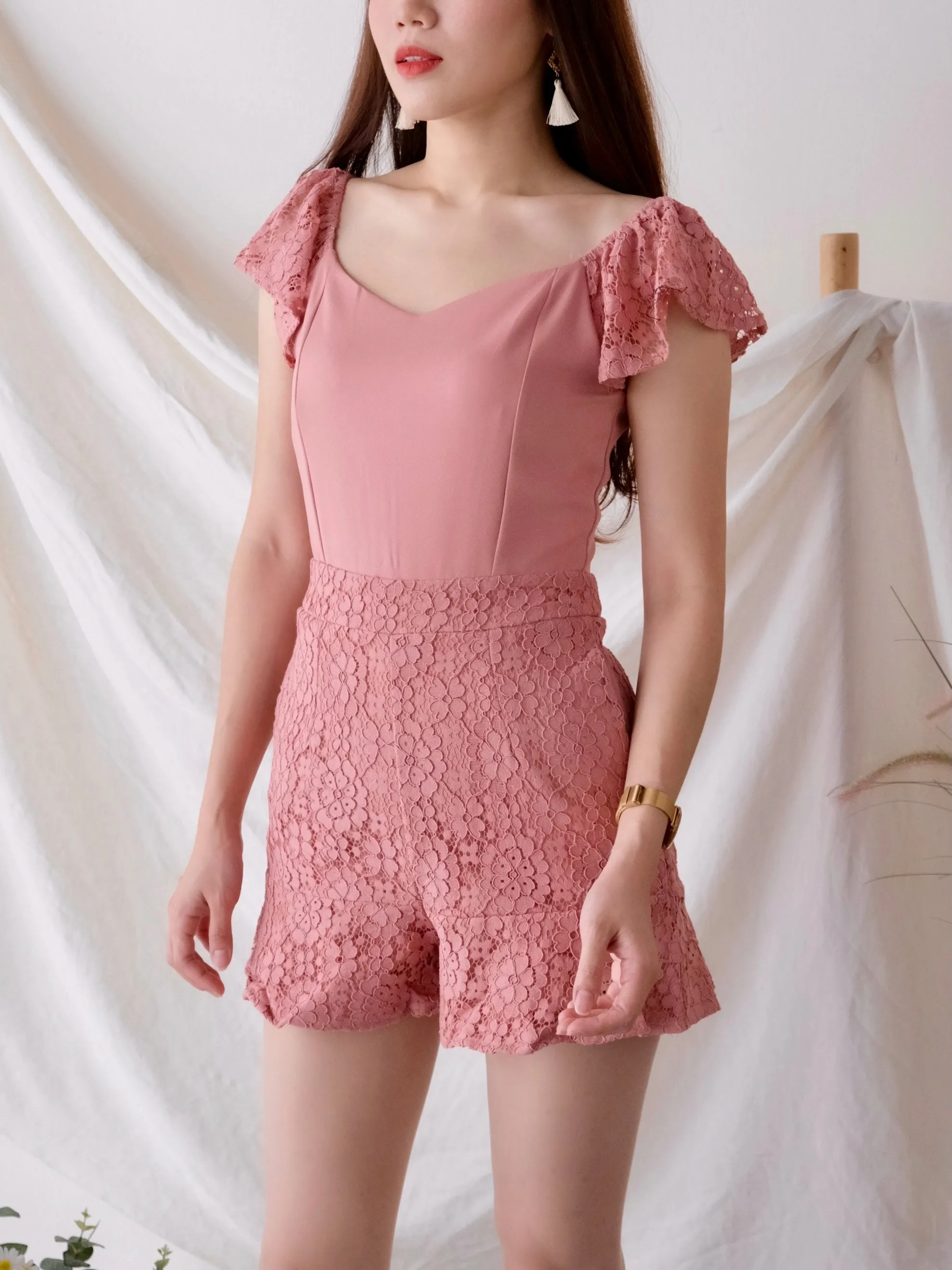 ACEWIN Off Shoulder Lace Romper (Size S-L) 703146