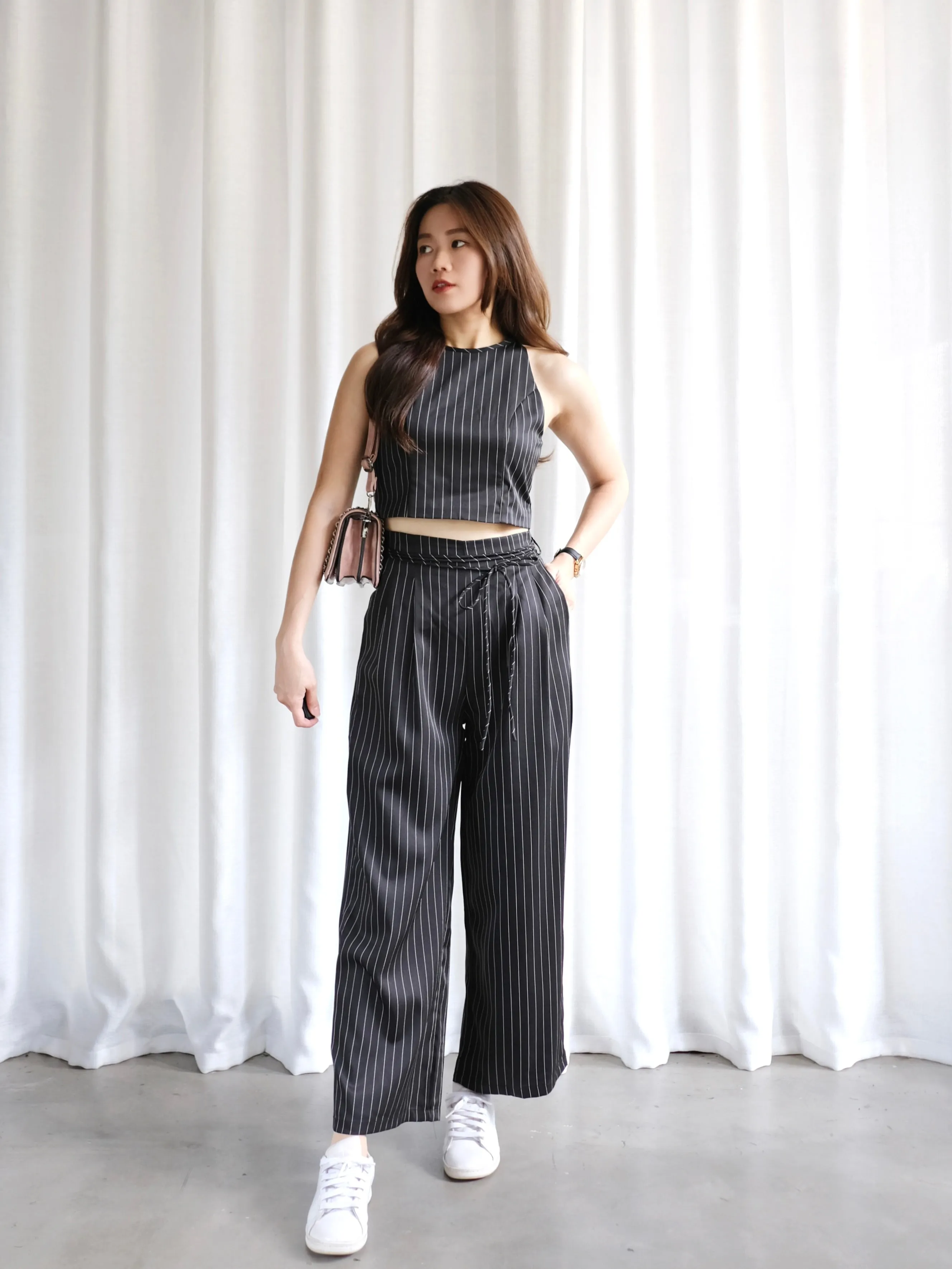 ACEWIN Two-Piece Striped Halter Neck Top with Trousers Set (Size S-L) 800103