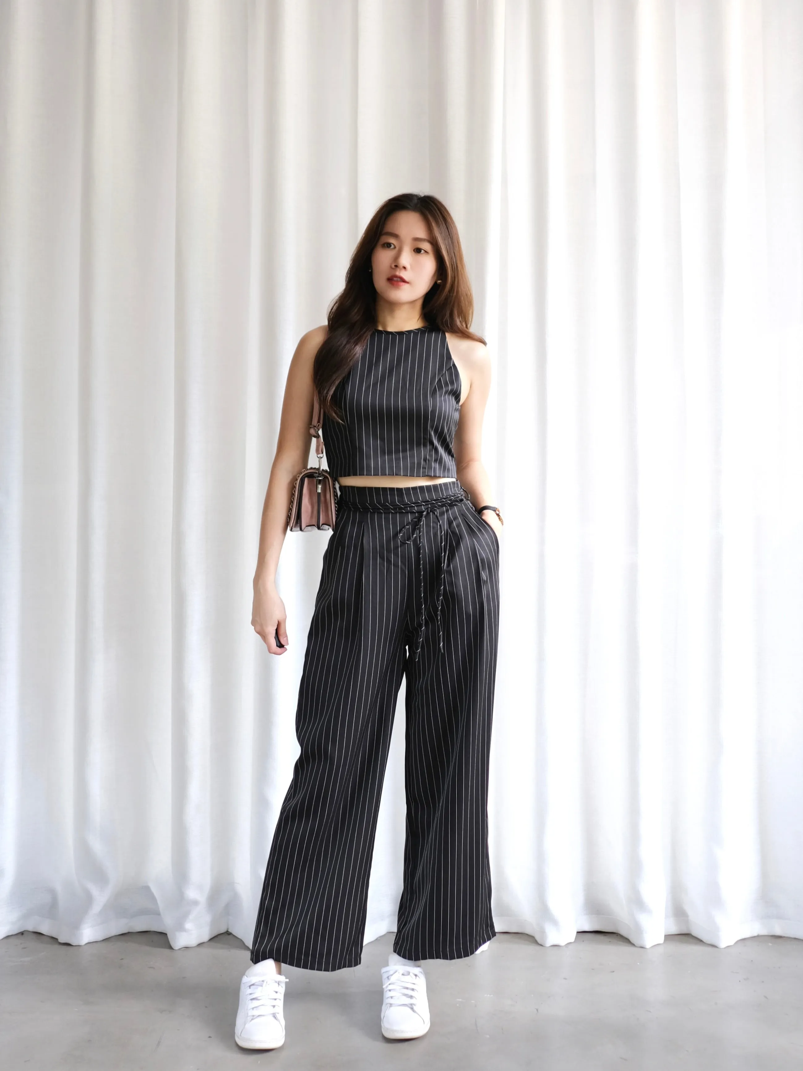 ACEWIN Two-Piece Striped Halter Neck Top with Trousers Set (Size S-L) 800103