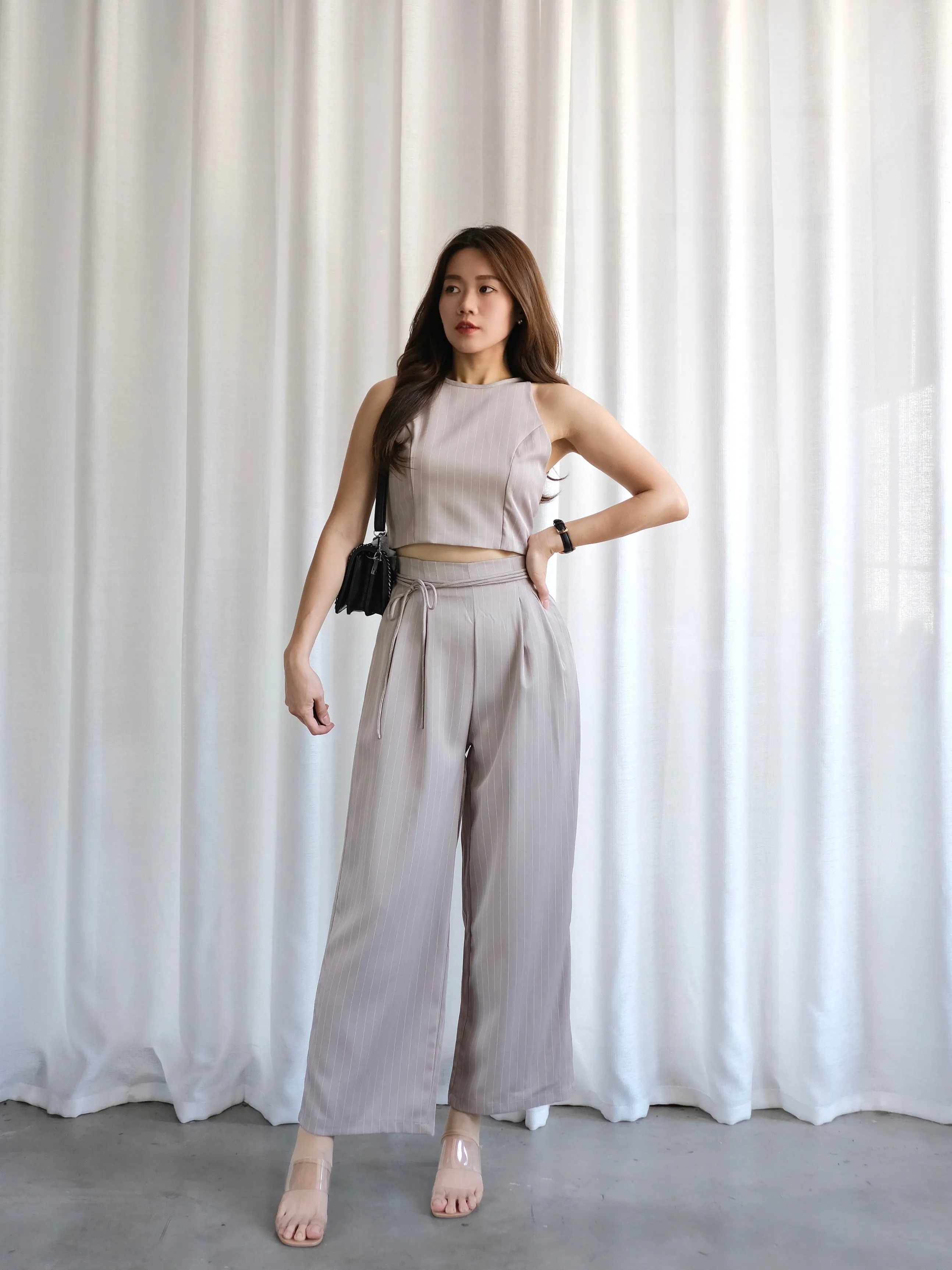 ACEWIN Two-Piece Striped Halter Neck Top with Trousers Set (Size S-L) 800103