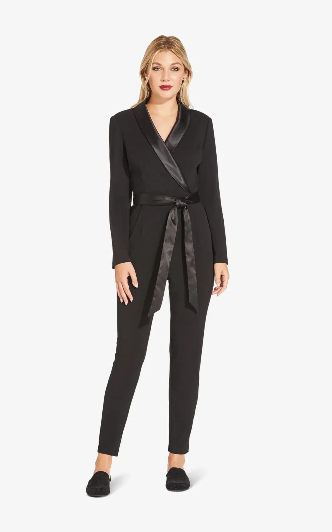 Adrianna Papell - Tuxedo Collar Crepe Jumpsuit