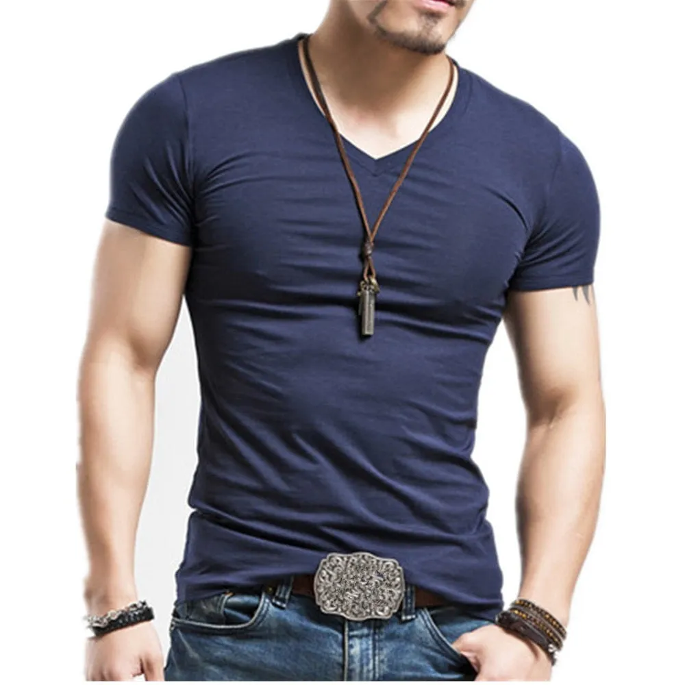 Aidase  New Men V-neck T Shirt 6 colors Fitness Mens T-shirts V neck Man T-shirt For Male Clothing Tshirts M-4XL Tops o-neck Tees