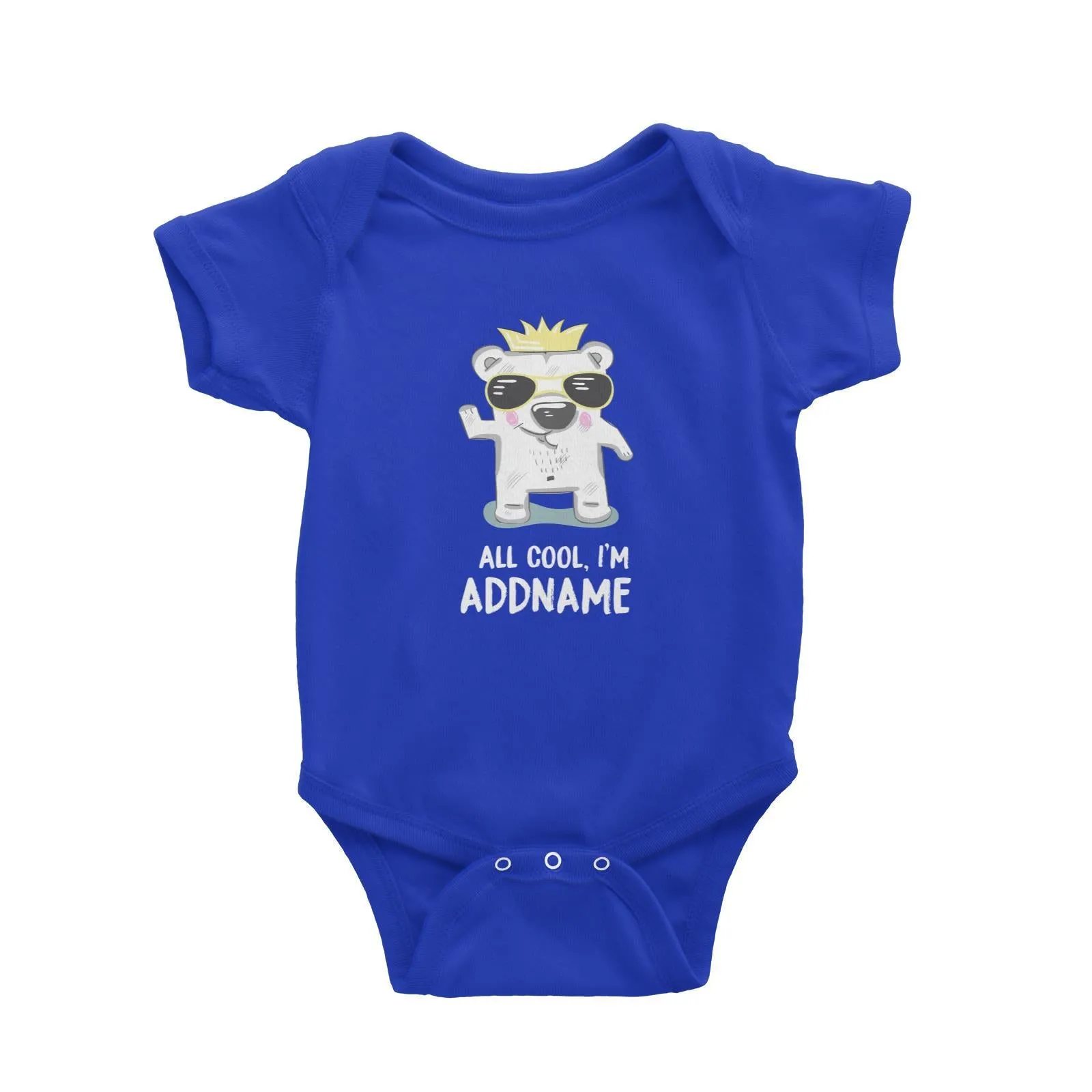 All Cool Polar Bear with Crown Addname Baby Romper