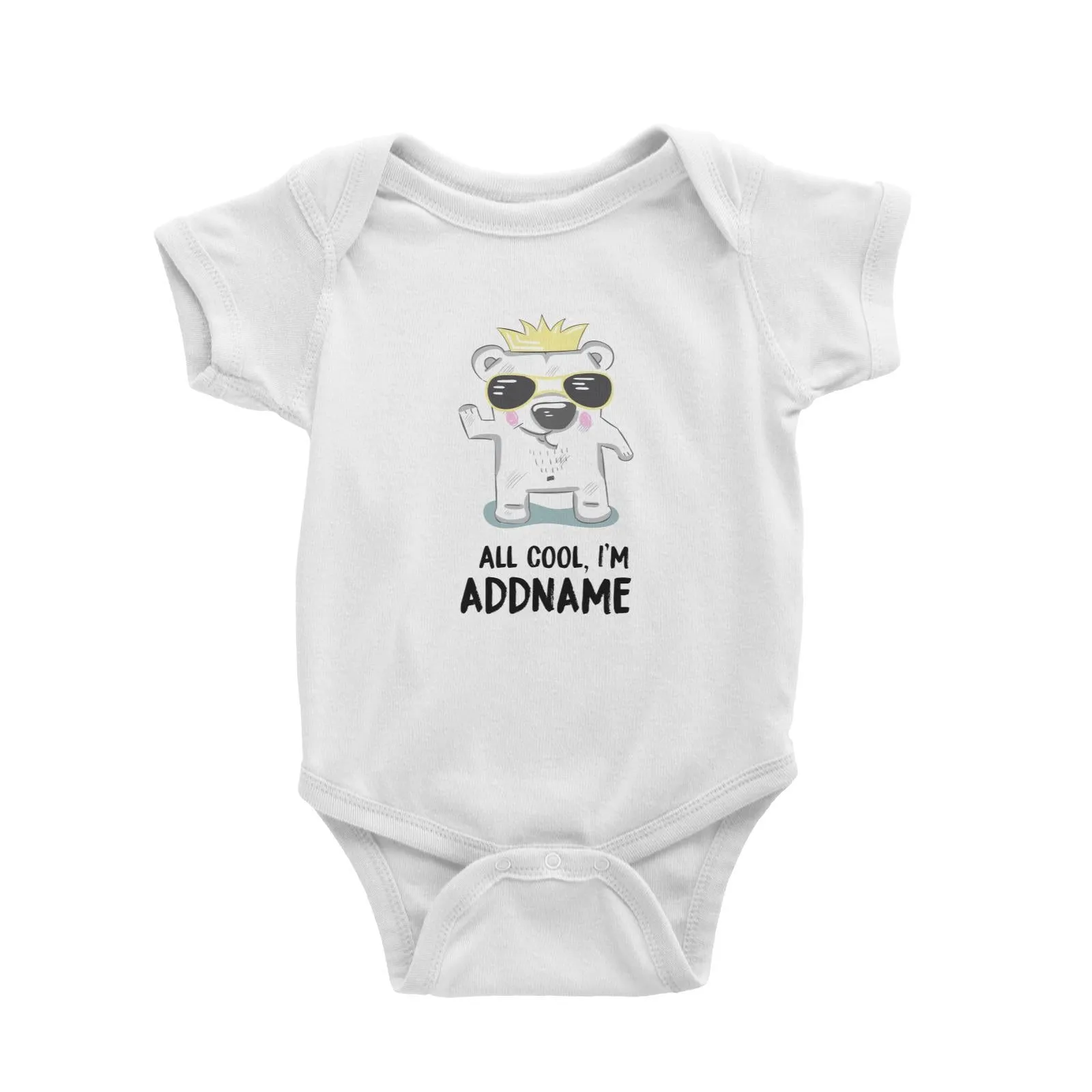 All Cool Polar Bear with Crown Addname Baby Romper