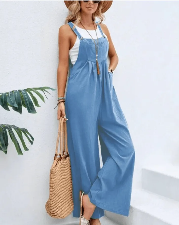 ALL-SEASON CHIC: WIDE LEG SOLID JUMPSUIT