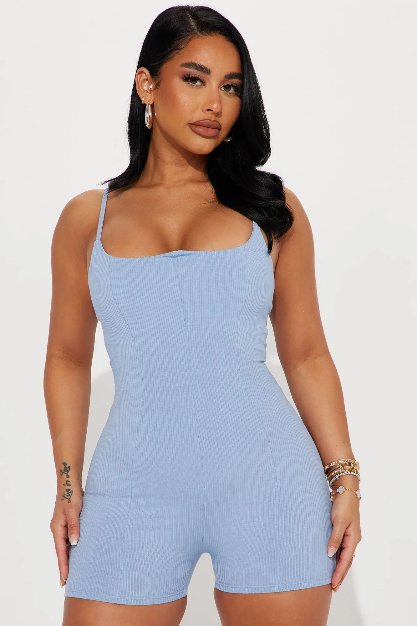 Amira Snatched Romper - Slate Blue