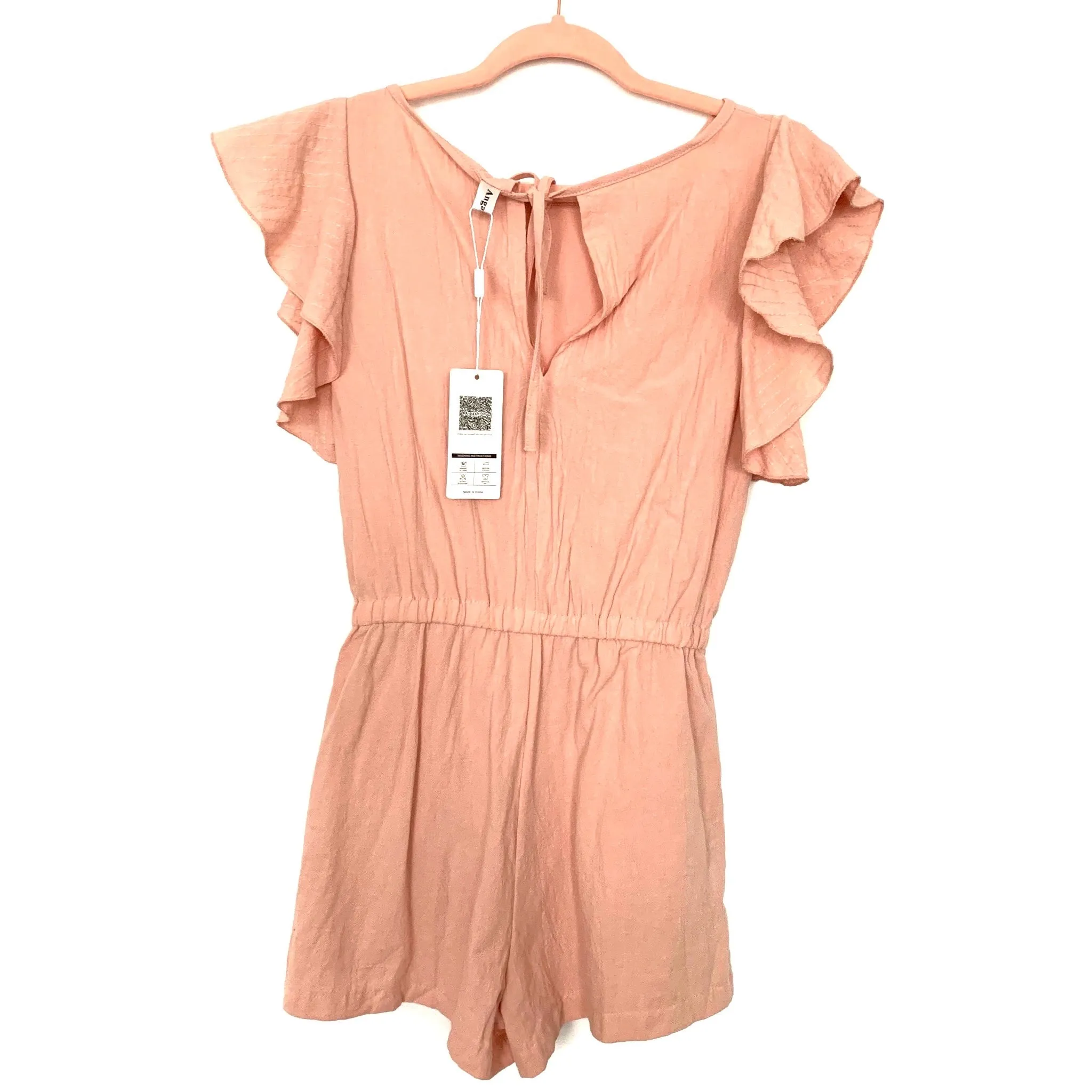 Angashion Light Pink Elastic Tie Waistband Ruffle Sleeve Romper NWT- Size S