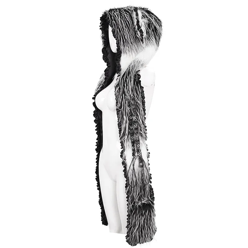 AS141 Black and White Long Hair Cat Ears Punk Hooded Scarf