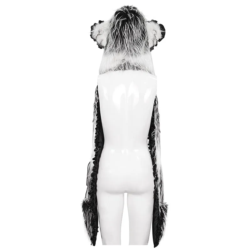 AS141 Black and White Long Hair Cat Ears Punk Hooded Scarf