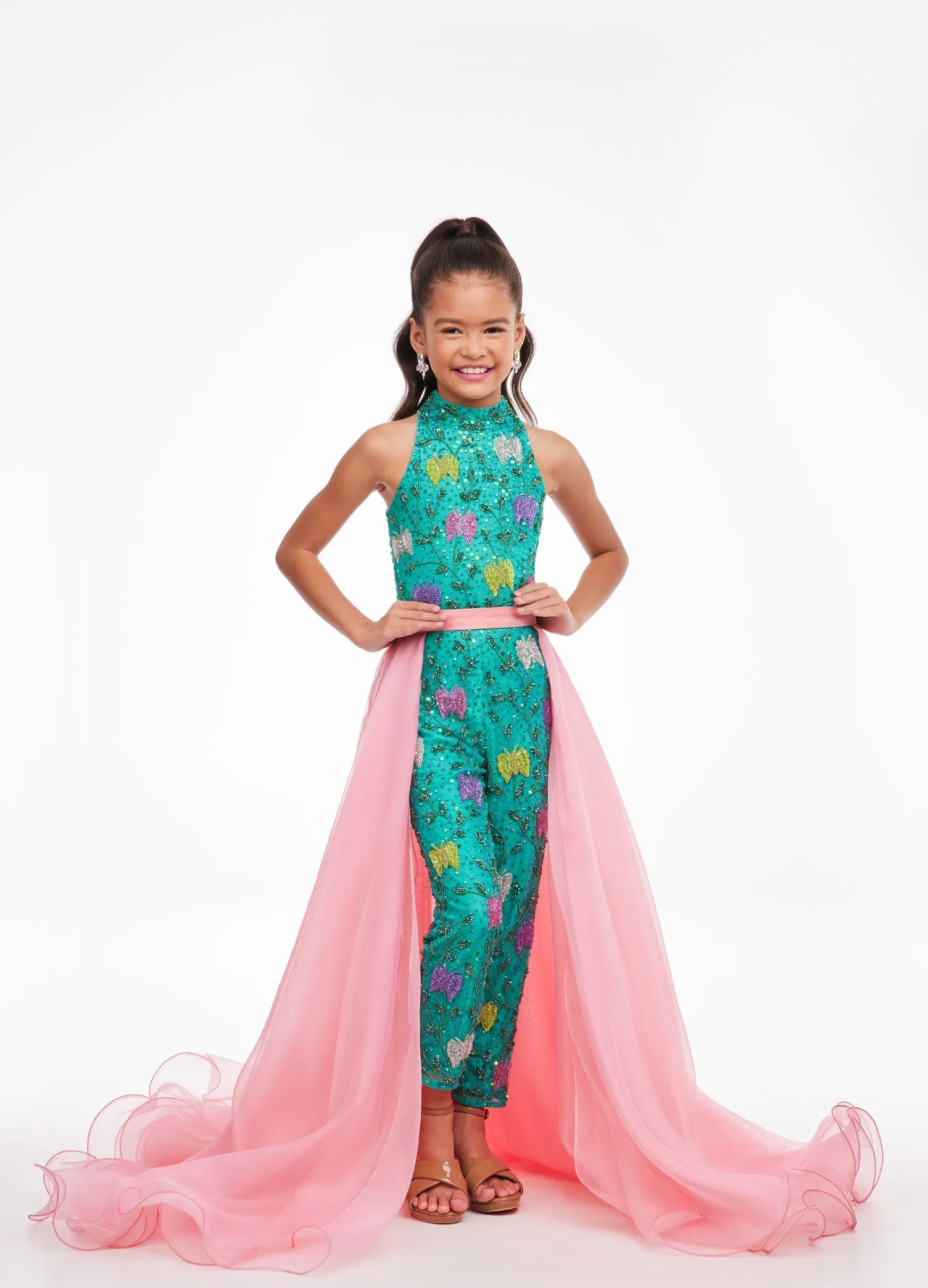 Ashley Lauren 8067 Size 12 Jade Kids Organza Overskirt with Wire Hem Fun Fashion Pageant Girls