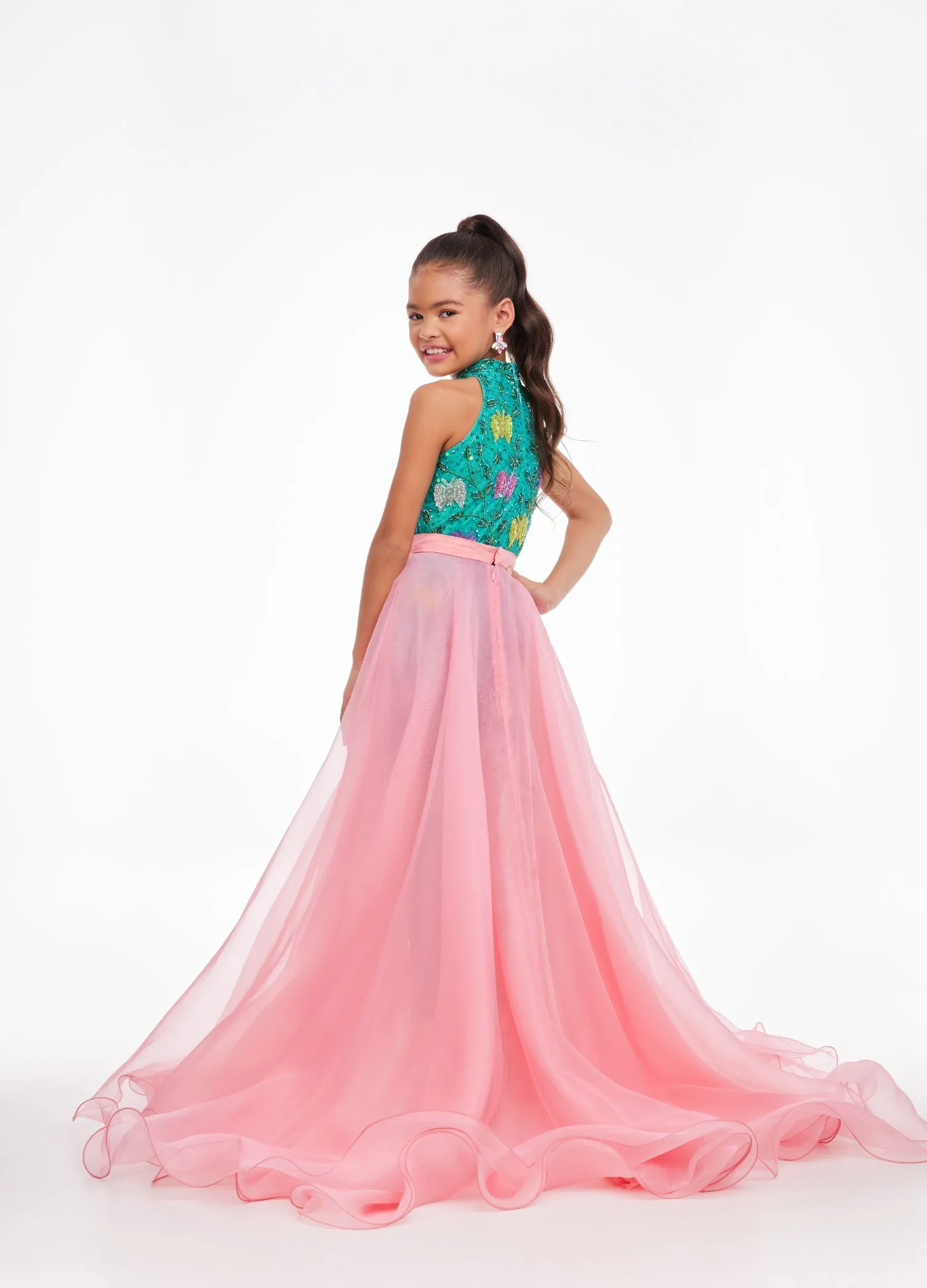 Ashley Lauren 8067 Size 12 Jade Kids Organza Overskirt with Wire Hem Fun Fashion Pageant Girls