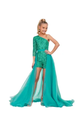 Ashley Lauren 8067 Size 12 Jade Kids Organza Overskirt with Wire Hem Fun Fashion Pageant Girls