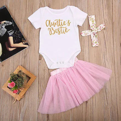 Auntie's Bestie Romper Tutu Skirt Headband Outfit