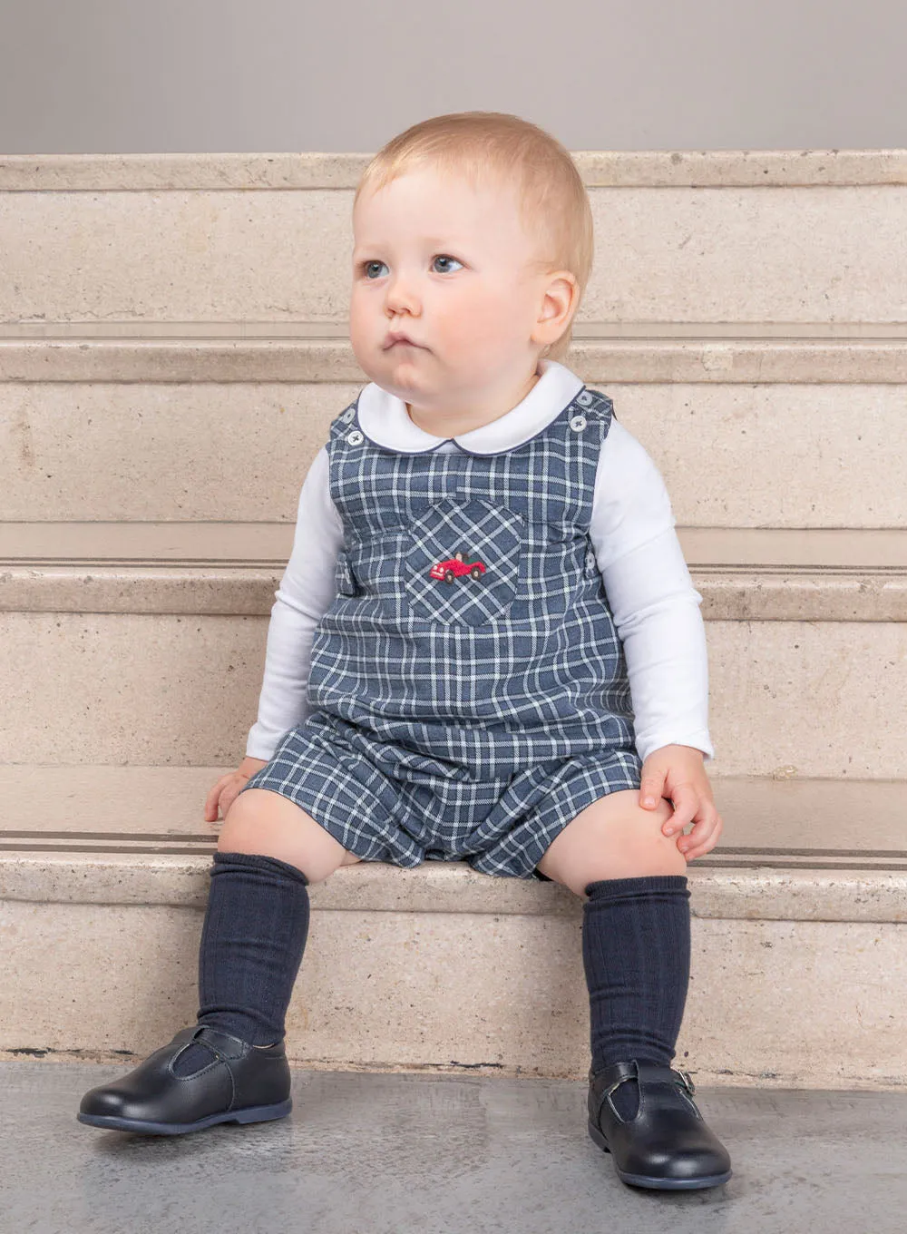 Baby Archie Romper in Navy Check