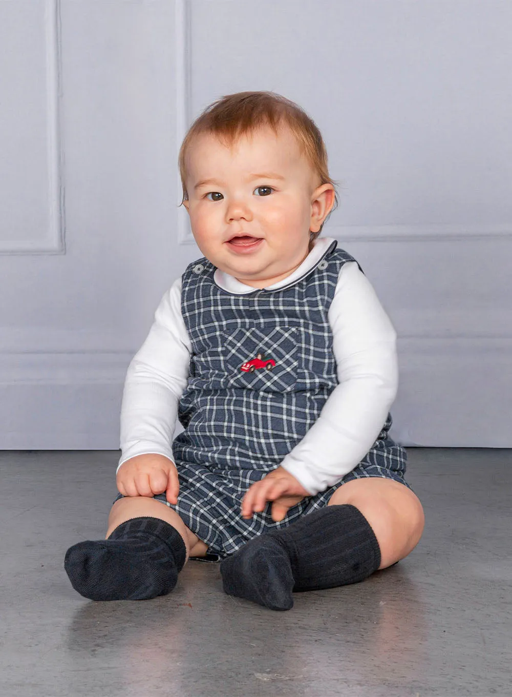 Baby Archie Romper in Navy Check