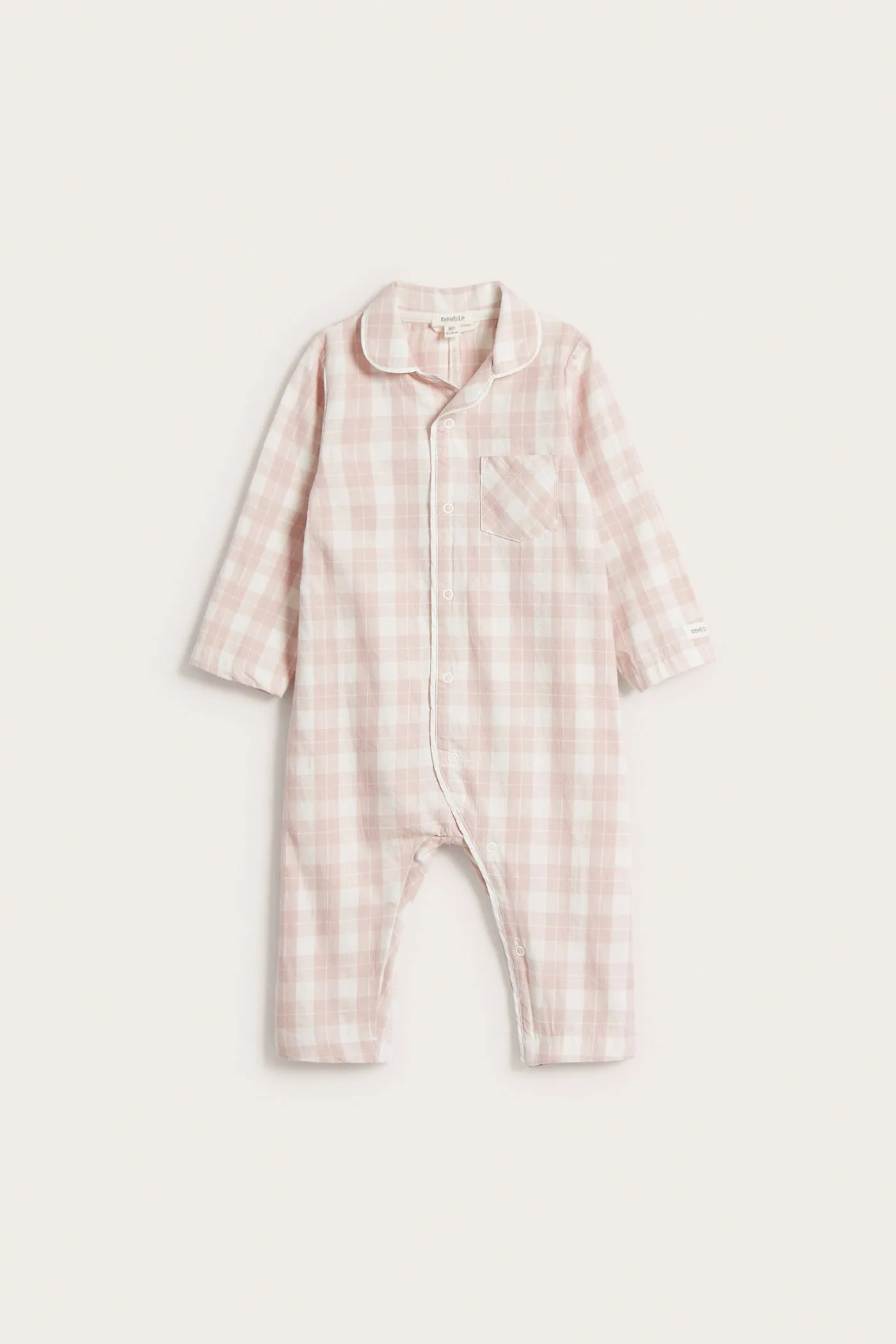 Baby pink checked sleepsuit