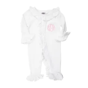 Baby Romper, White Ruffle Trim