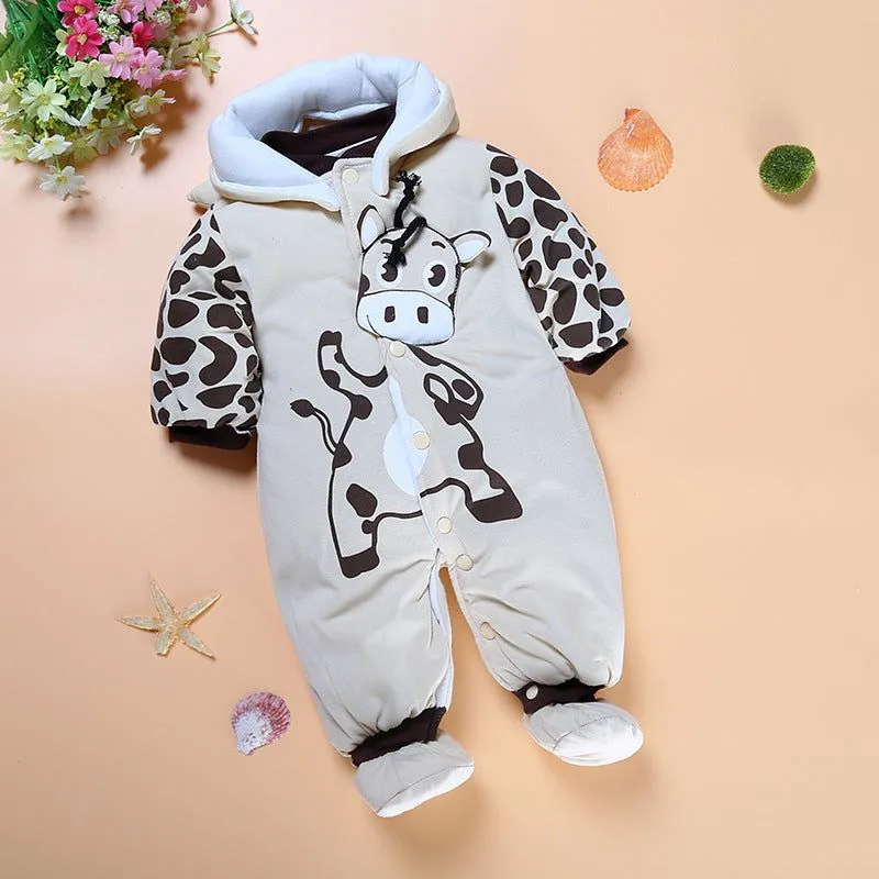 Baby Rompers Thick Warm Hooded Jumpsuits  for Autumn Winter