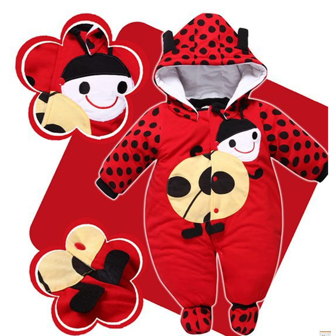 Baby Rompers Thick Warm Hooded Jumpsuits  for Autumn Winter