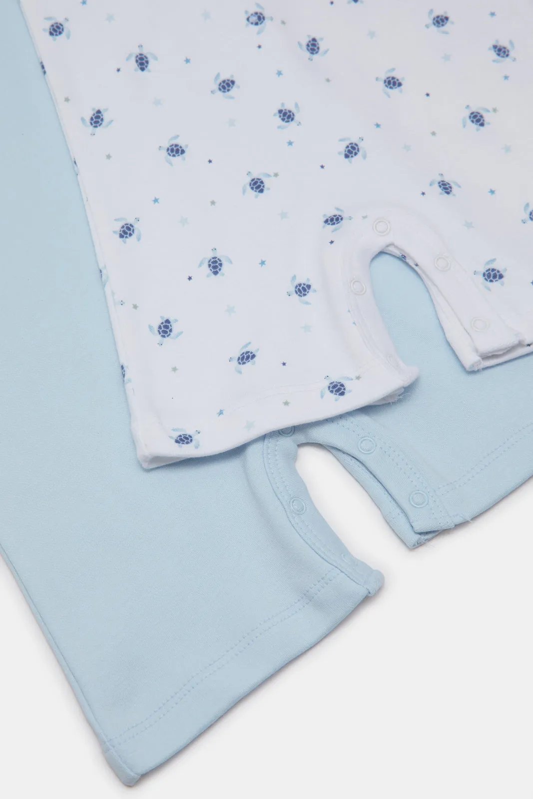 Baby White And Blue Printed Romper Set (Pack Of 2)