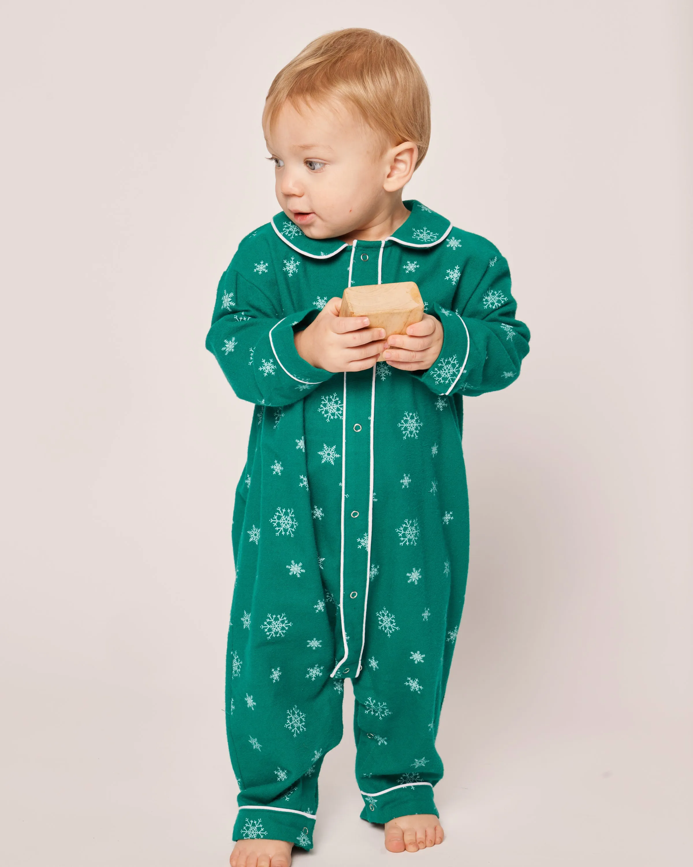 Baby's Flannel Cambridge Romper in Emerald Wonderland