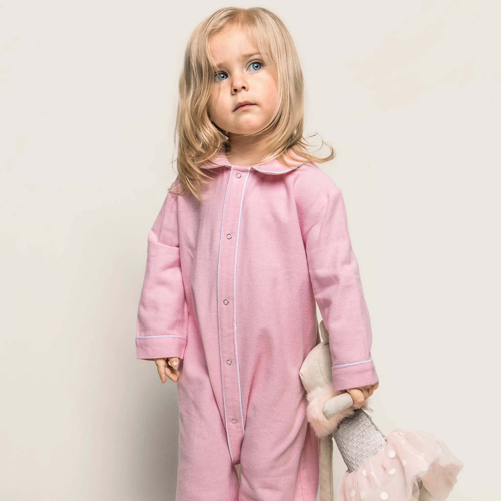 Baby's Flannel Cambridge Romper in Pink