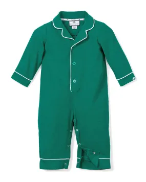 Baby's Flannel Romper | Forest Green with White Piping