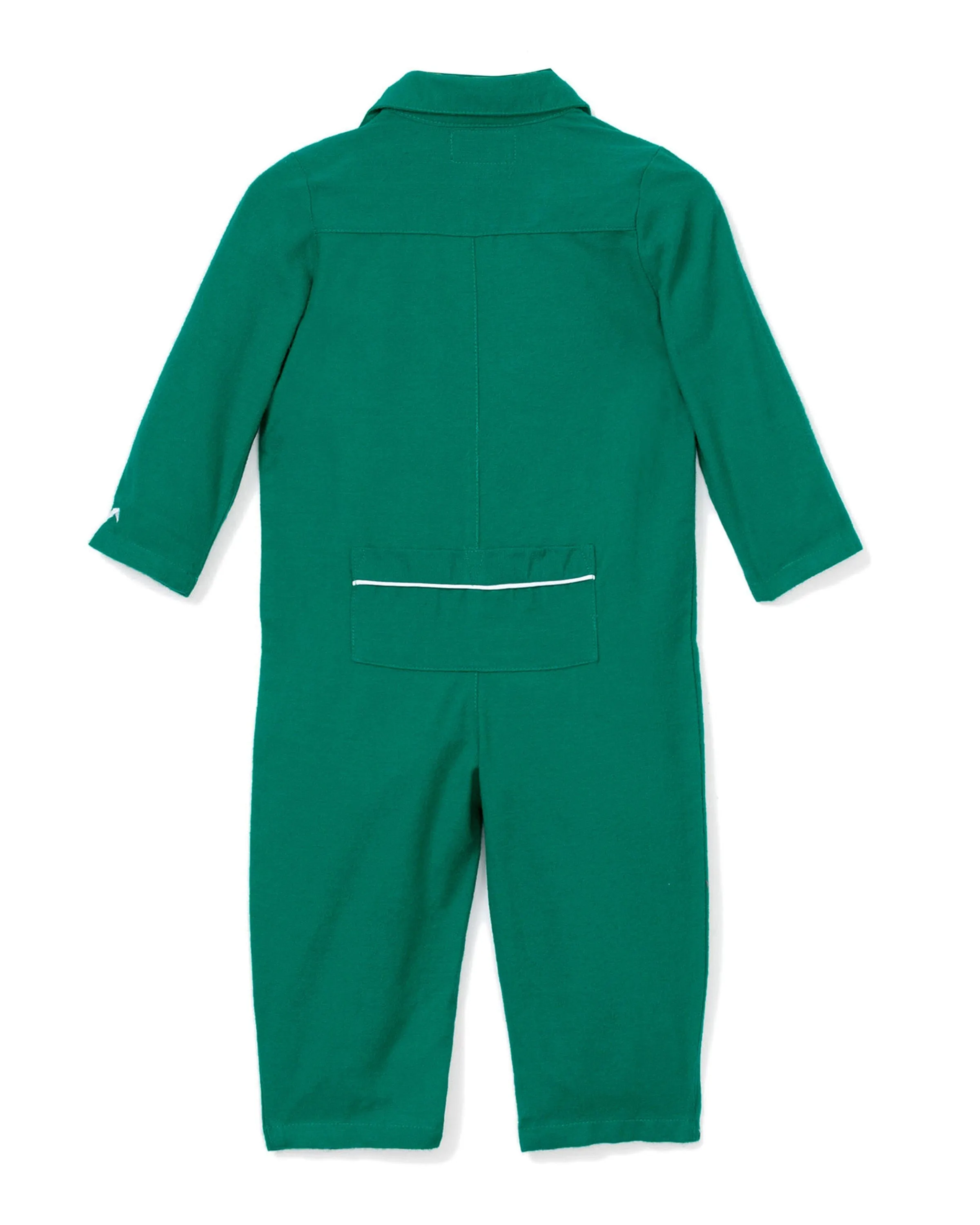 Baby's Flannel Romper | Forest Green with White Piping