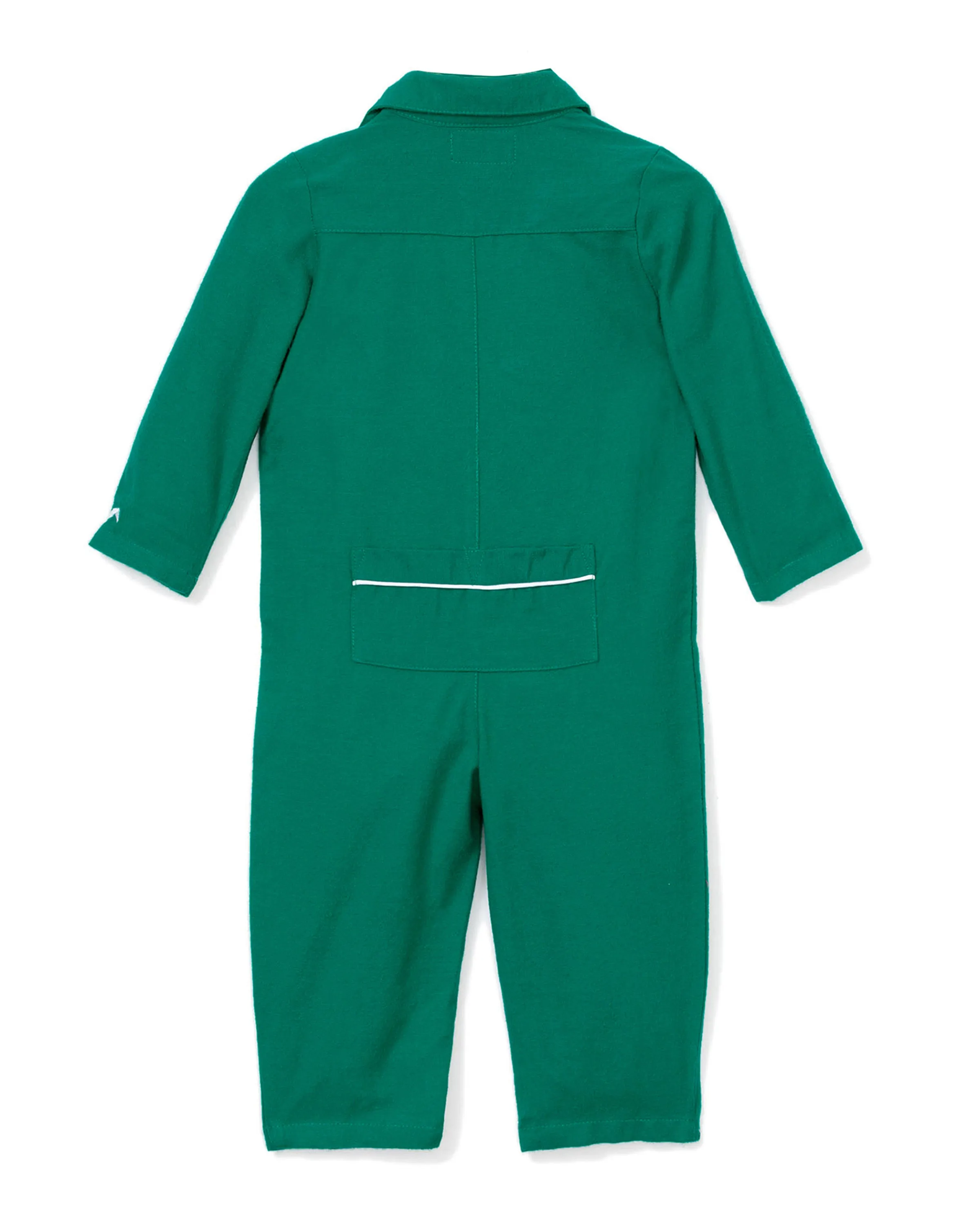 Baby's Flannel Romper in Forest Green with White Piping