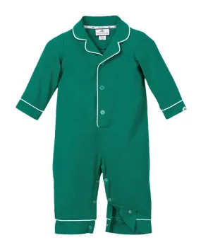 Baby's Flannel Romper in Forest Green with White Piping