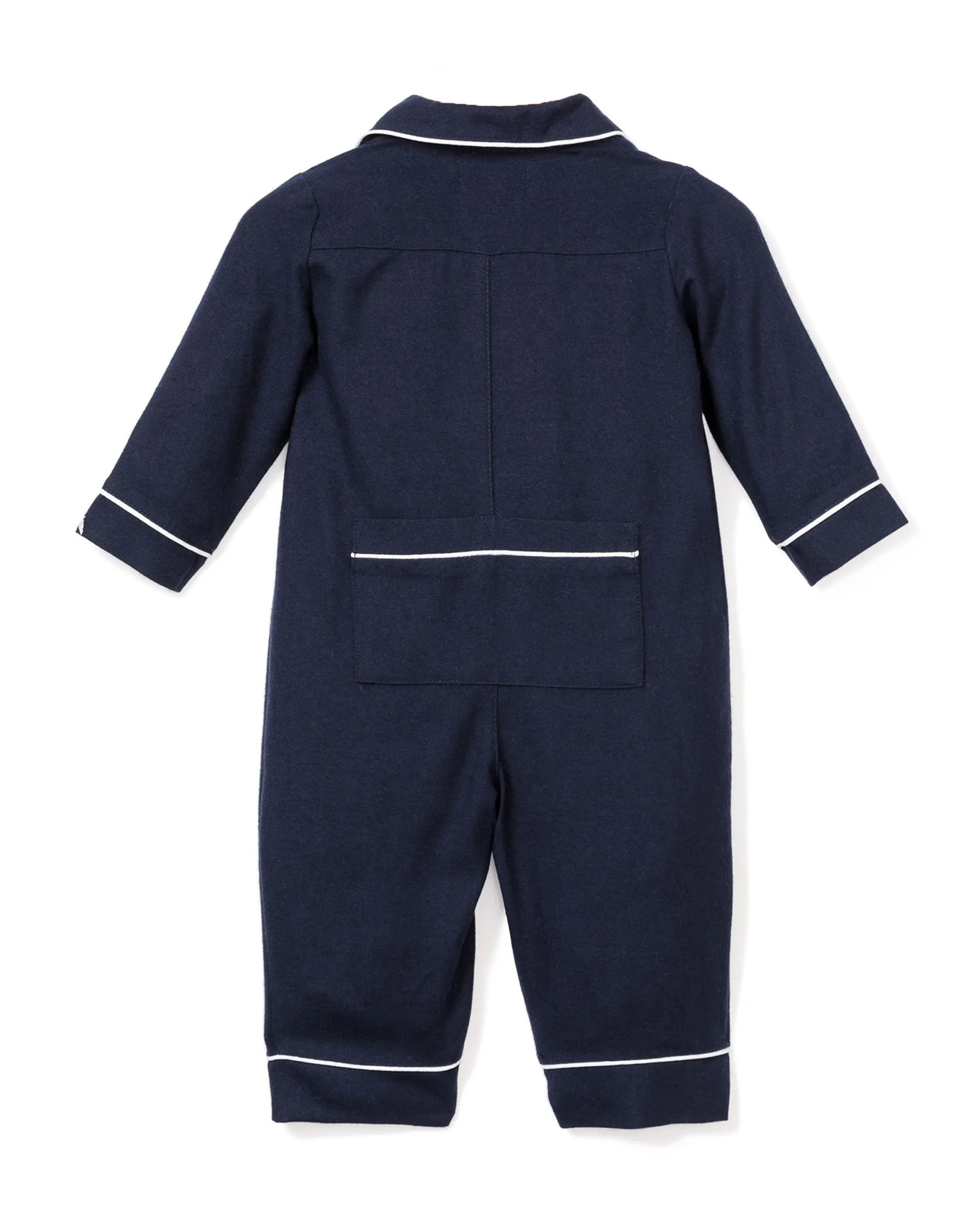 Baby's Flannel Romper in Navy with White Piping