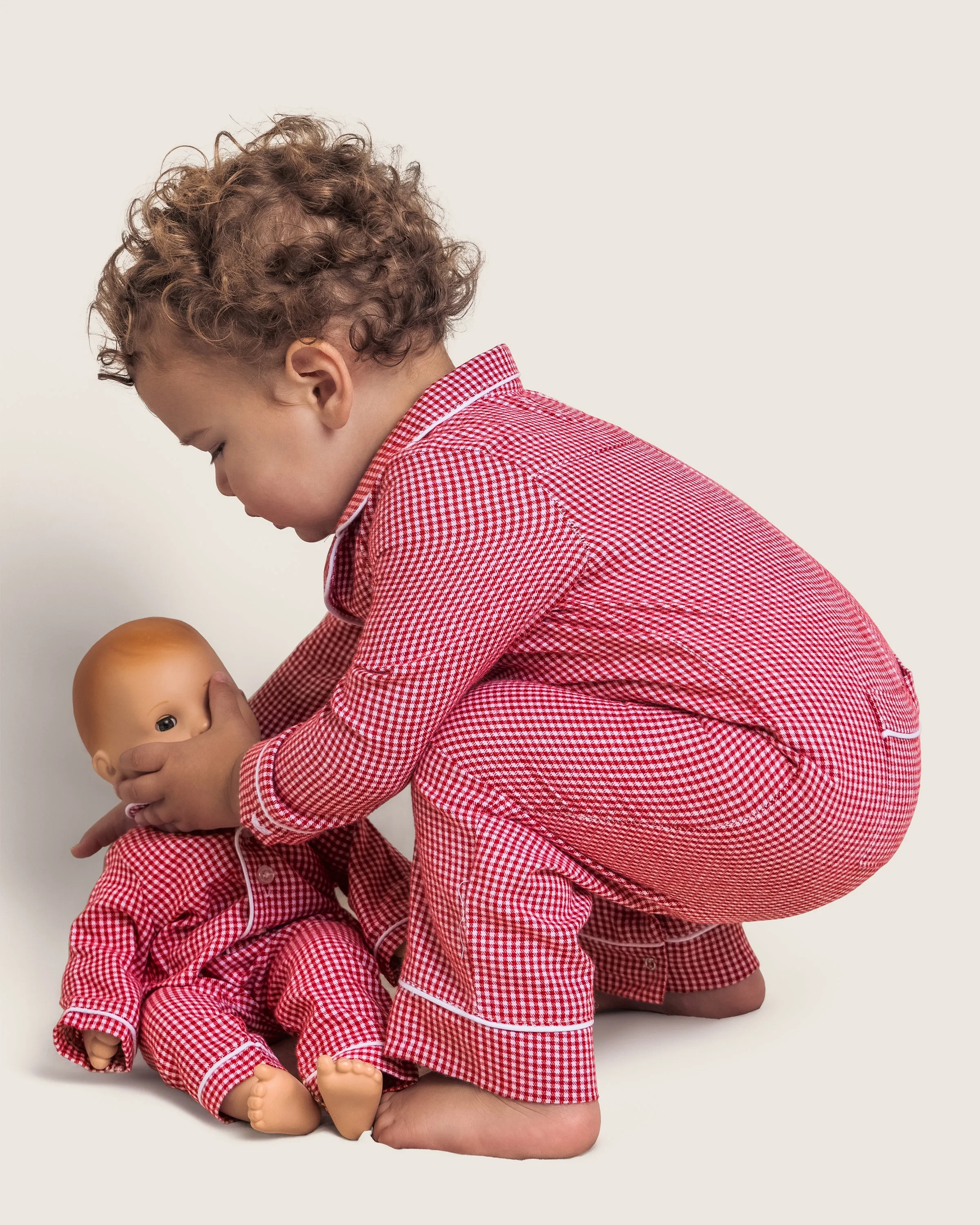 Baby's Flannel Romper in Red Mini Gingham