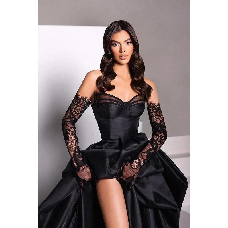 Ball Gown Sweetheart Side Slit Satin Pleated Long Formal Evening Gown