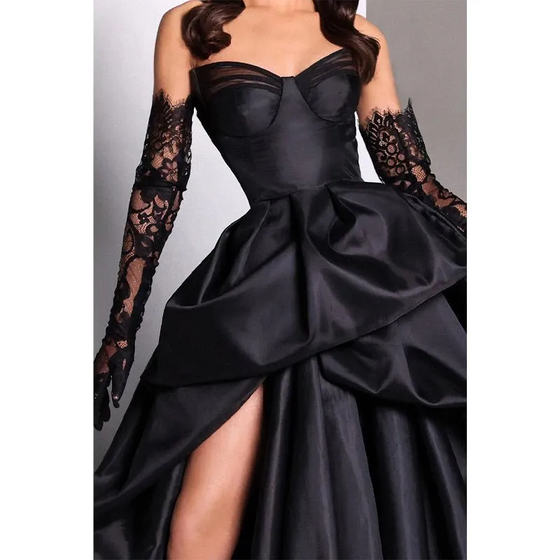 Ball Gown Sweetheart Side Slit Satin Pleated Long Formal Evening Gown