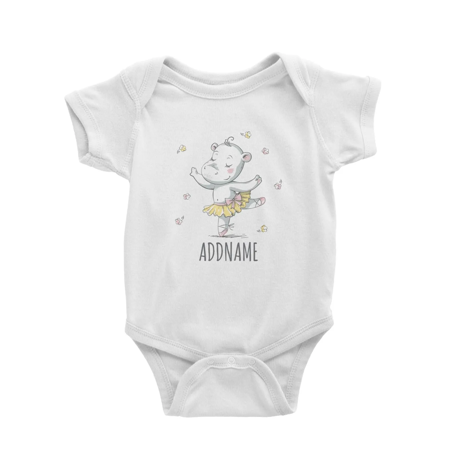 Ballerina Hippo White Baby Romper Personalizable Designs Cute Sweet Animal Ballet For Girls Pinky HG