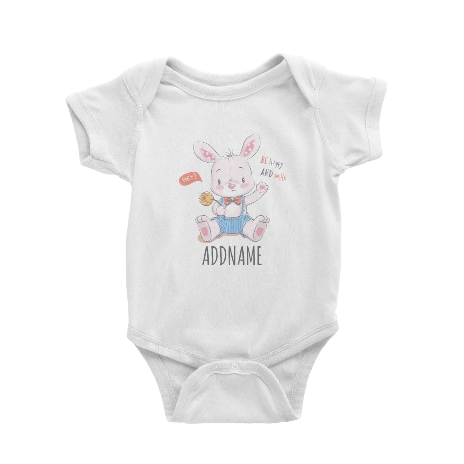 Be Happy and Smile Rabbit White Baby Romper Personalizable Designs Cute Sweet Animal HG