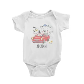 Bear Riding Car with Dog White Baby Romper Personalizable Designs Cute Sweet Animal For Boys HG