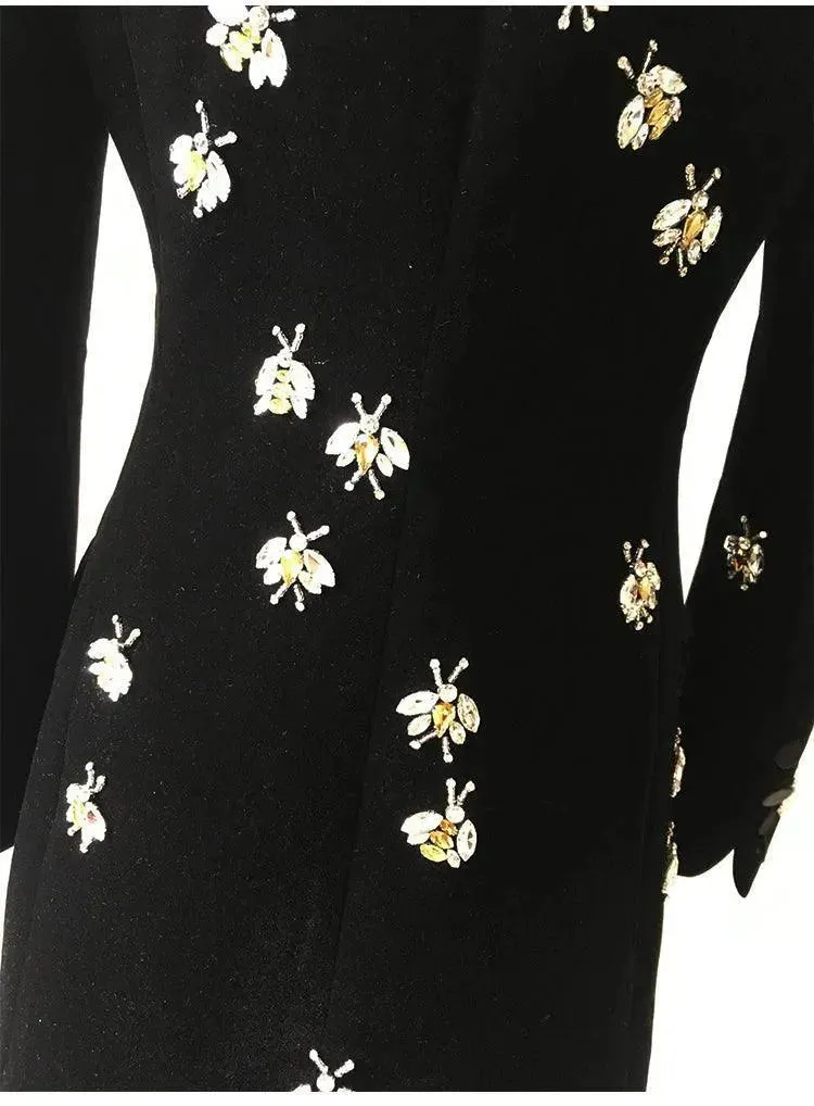 Bees Beaded Velvet Blazer Women - Casual - Printed