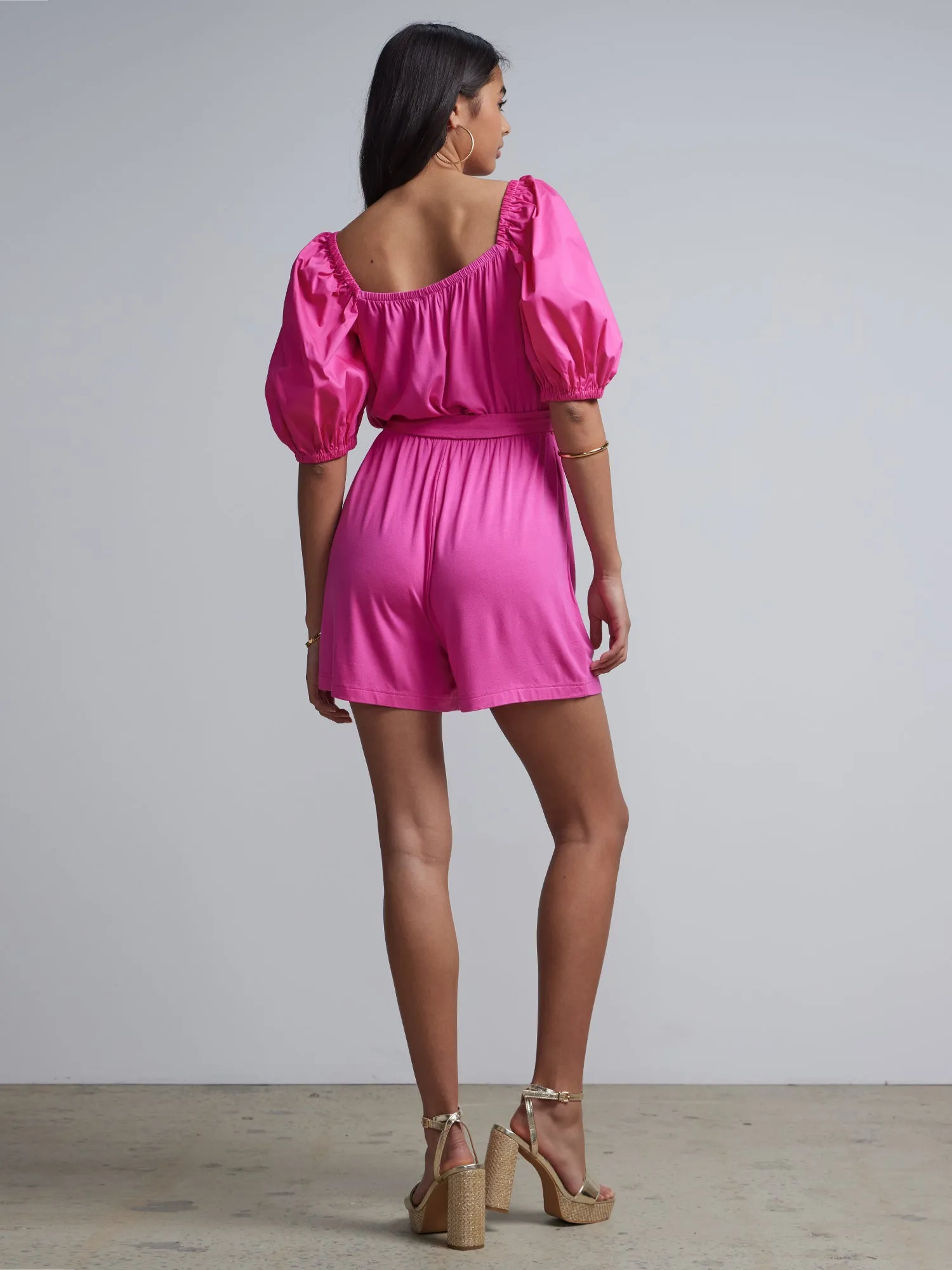 Belted Square-Neck Poplin Romper