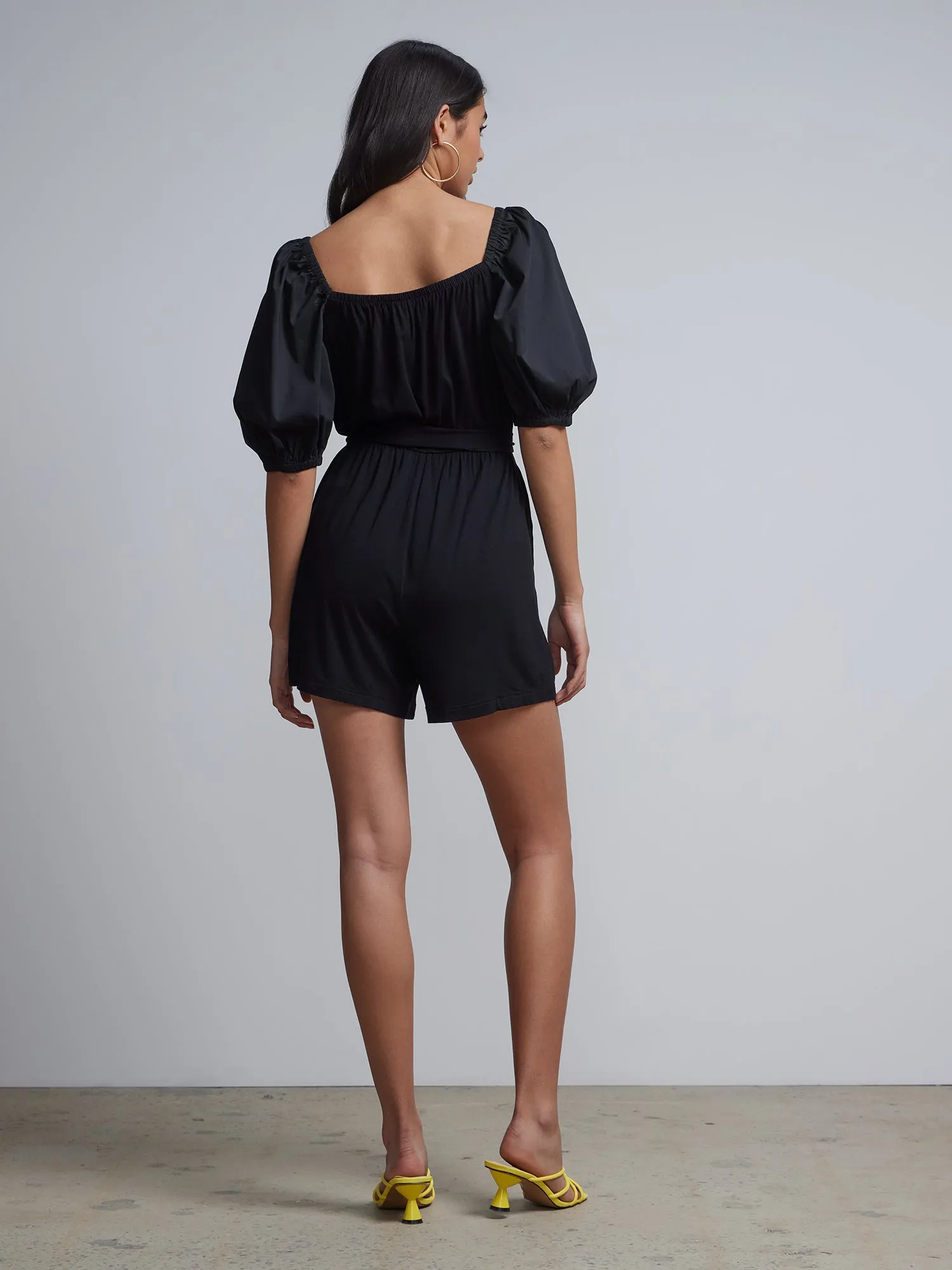 Belted Square-Neck Poplin Romper